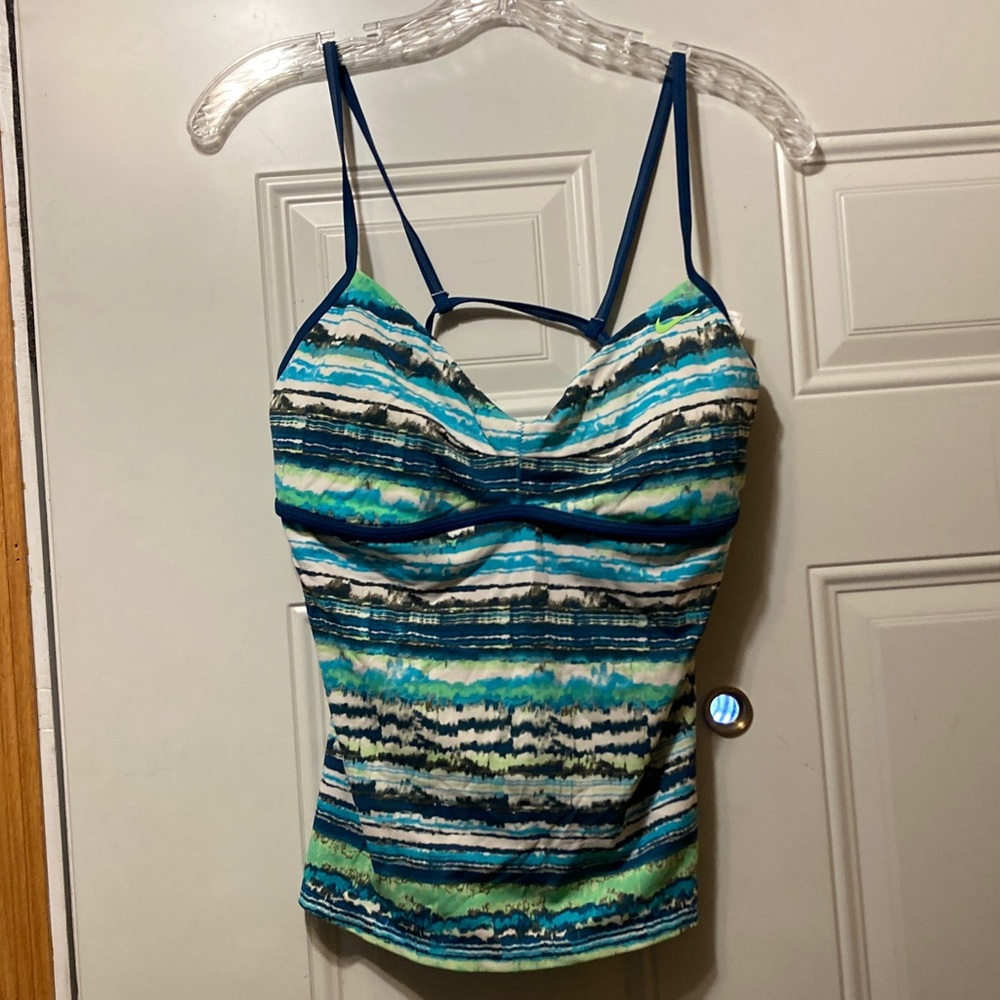 Nike Striped Blue & Green Tankini Top 10